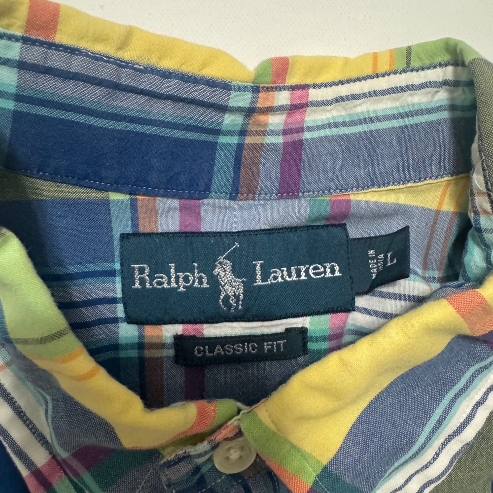 Ralph Lauren Button Down Shirt Mens L Multi Color Plaid Classic Fit Short Sleeve - Picture 4 of 7